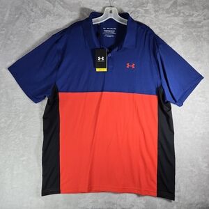 Under Armour The Performance Polo Mens Sz XXL 2XL Blue Red Color Block Shirt NWT